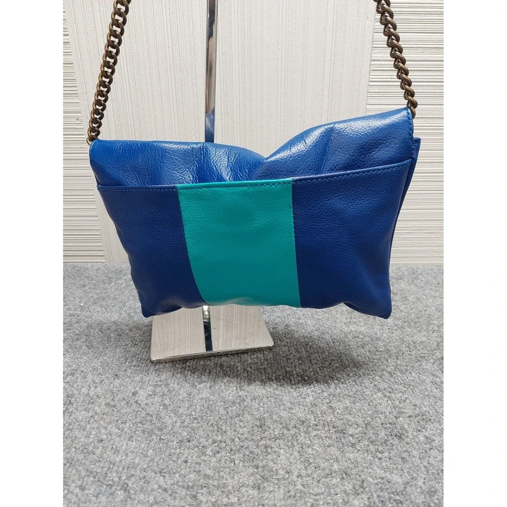 J Crew Women Crossbody Bag Small Blue Green Leather Chain Strap Envelope Flap